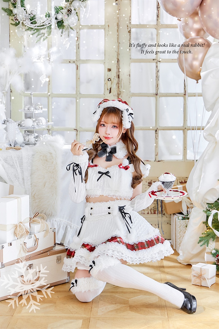 【予約-11月下旬頃より順次発送予定】ミルクニットフレーズたれ耳サンタドレス《クリスマスコスプレ7-8点セット》【CS25061-2】【CS25079-2】