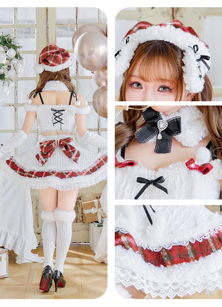 【予約-11月下旬頃より順次発送予定】ミルクニットフレーズたれ耳サンタドレス《クリスマスコスプレ7-8点セット》【CS25061-2】【CS25079-2】