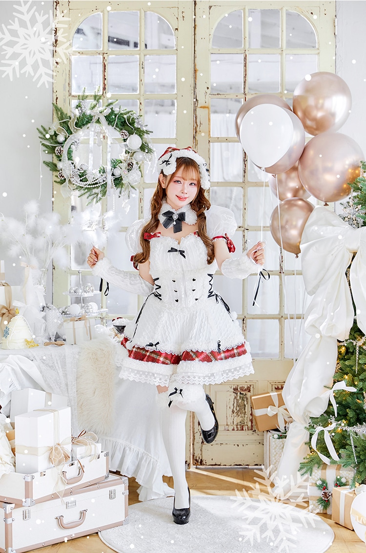 【予約-11月下旬頃より順次発送予定】ミルクニットフレーズたれ耳サンタドレス《クリスマスコスプレ7-8点セット》【CS25061-2】【CS25079-2】