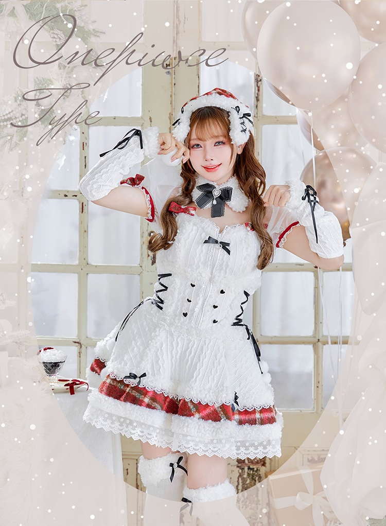 【予約-11月下旬頃より順次発送予定】ミルクニットフレーズたれ耳サンタドレス《クリスマスコスプレ7-8点セット》【CS25061-2】【CS25079-2】