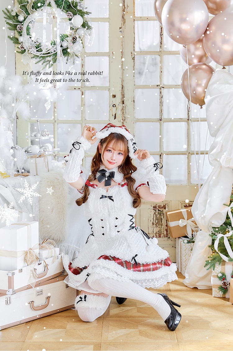 【予約-11月下旬頃より順次発送予定】ミルクニットフレーズたれ耳サンタドレス《クリスマスコスプレ7-8点セット》【CS25061-2】【CS25079-2】