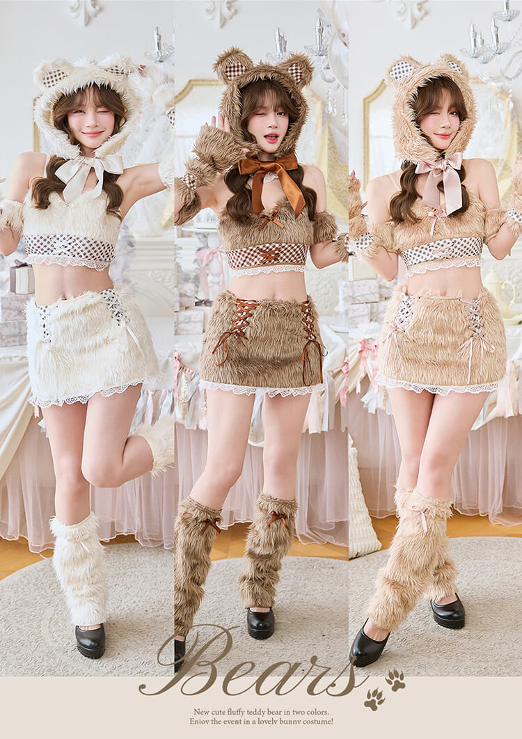 即日発送】テディベアギンガムファーセットアップ《ハロウィン