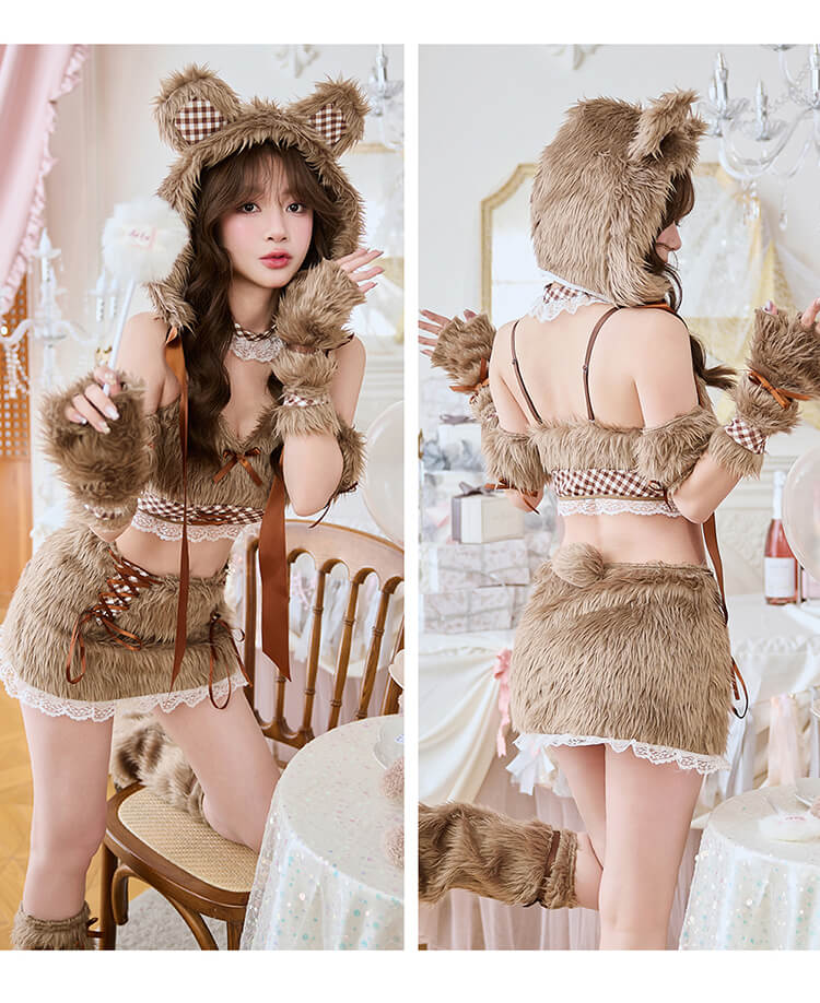 【予約-2月中旬頃より順次発送予定】テディベアギンガムファーセットアップ《ハロウィンコスプレ9点セット》【Malymoon/マリームーン】【10273】