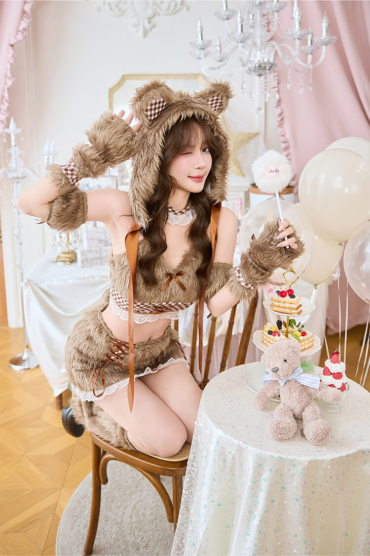 【予約-2月中旬頃より順次発送予定】テディベアギンガムファーセットアップ《ハロウィンコスプレ9点セット》【Malymoon/マリームーン】【10273】