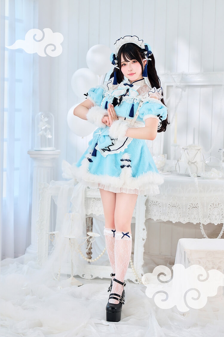 【即日発送】【Mumei着用】セレニティリボンもこもこファーチャイナ《オリジナルコスプレ7点セット》【CS25113】