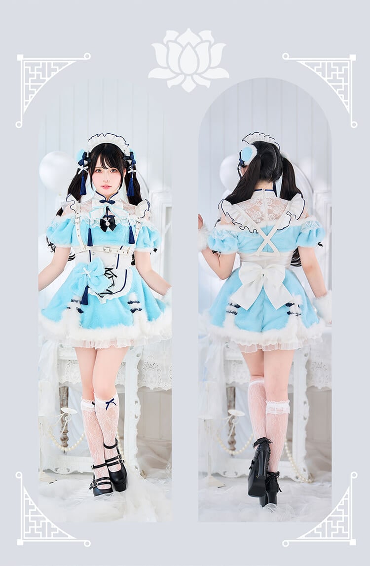 【即日発送】【Mumei着用】セレニティリボンもこもこファーチャイナ《オリジナルコスプレ7点セット》【CS25113】