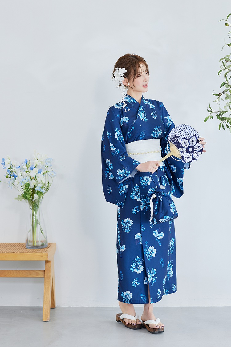 【2～3営業日で発送】ネイビーコントラスト花柄2way浴衣《浴衣4点セット》【Malymoon/マリームーン】【YK2510318】