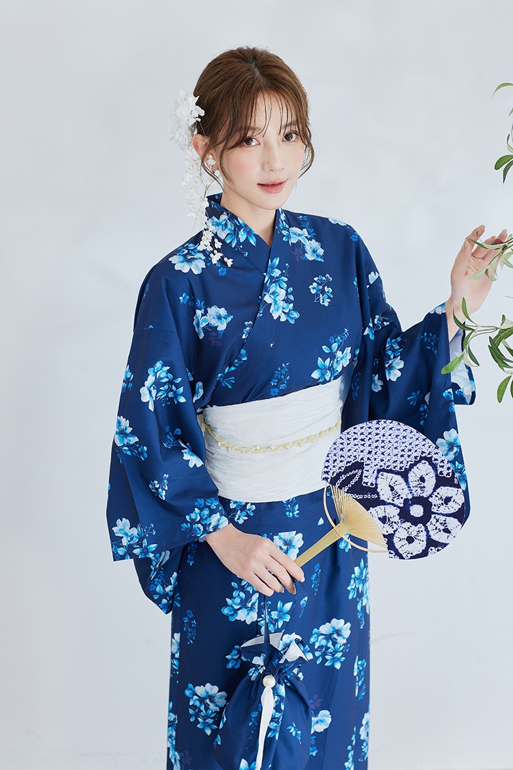 【2～3営業日で発送】ネイビーコントラスト花柄2way浴衣《浴衣4点セット》【Malymoon/マリームーン】【YK2510318】