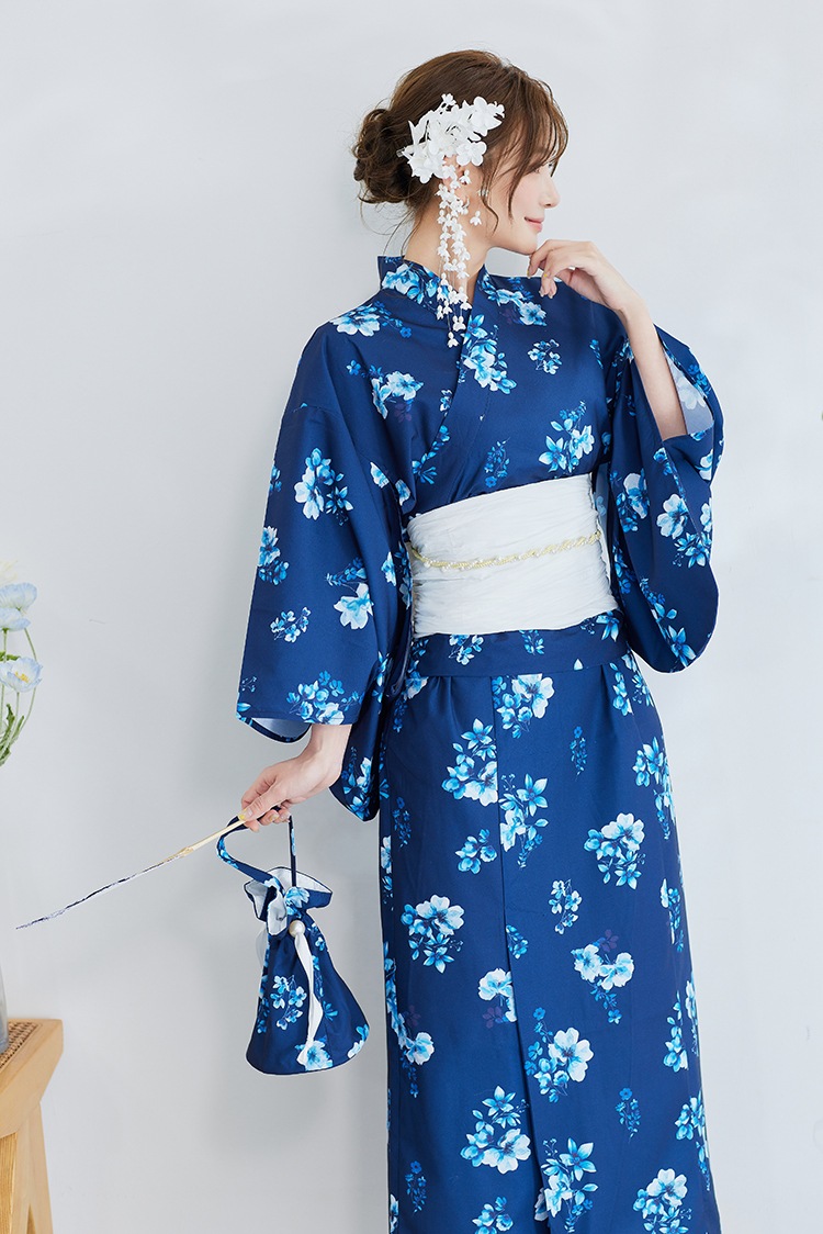 【2～3営業日で発送】ネイビーコントラスト花柄2way浴衣《浴衣4点セット》【Malymoon/マリームーン】【YK2510318】