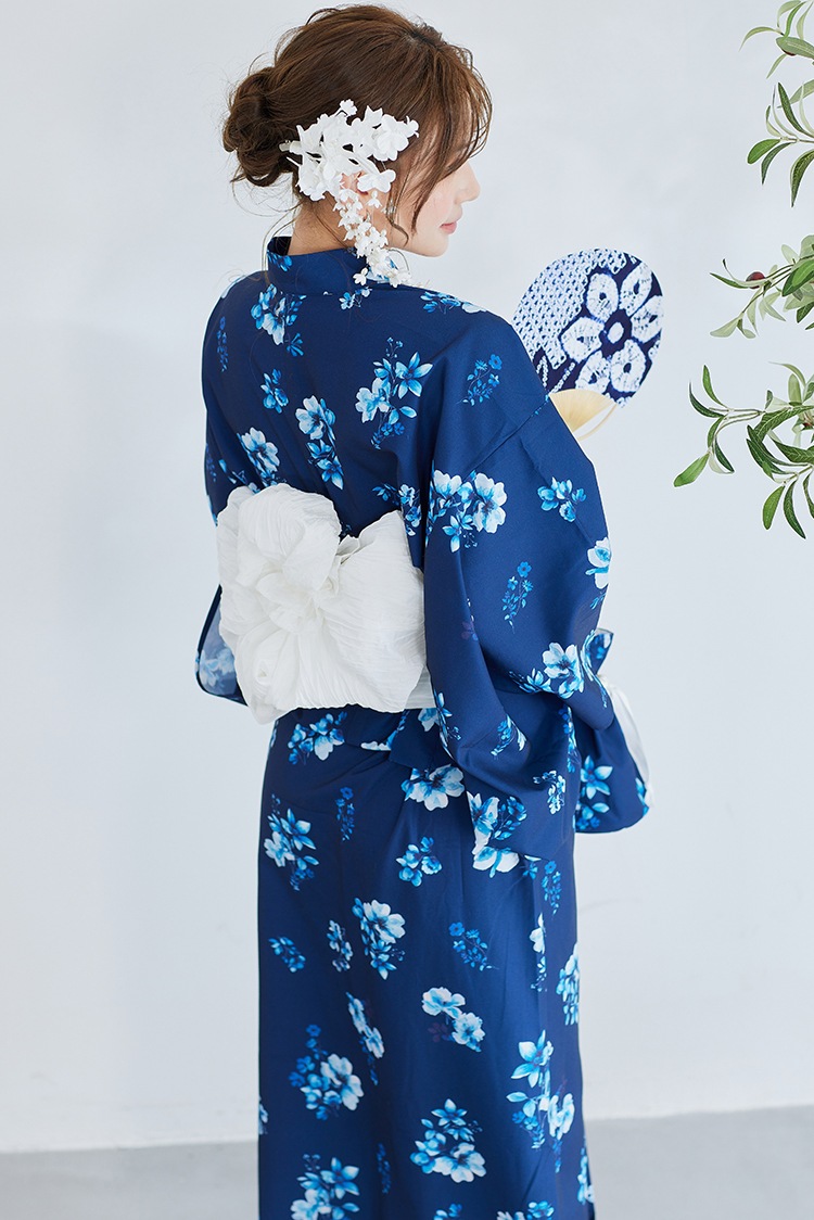 【2～3営業日で発送】ネイビーコントラスト花柄2way浴衣《浴衣4点セット》【Malymoon/マリームーン】【YK2510318】