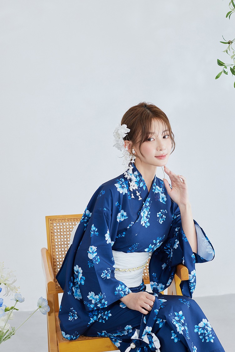 【2～3営業日で発送】ネイビーコントラスト花柄2way浴衣《浴衣4点セット》【Malymoon/マリームーン】【YK2510318】