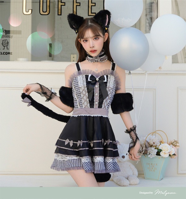 即日発送】たれ耳ギンガムチェックドーリーメイド《ハロウィンコスプレ 