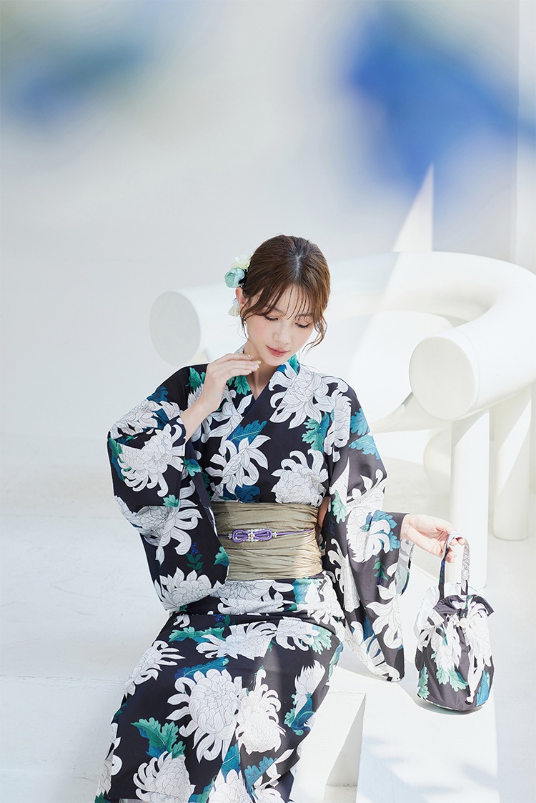 【2～3営業日で発送】サマーリーフフラワー2way浴衣《浴衣4点セット》【Malymoon/マリームーン】【YK2510319】