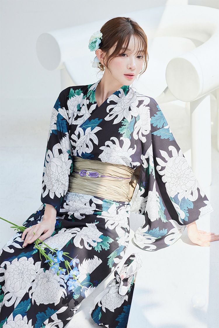 【2～3営業日で発送】サマーリーフフラワー2way浴衣《浴衣4点セット》【Malymoon/マリームーン】【YK2510319】