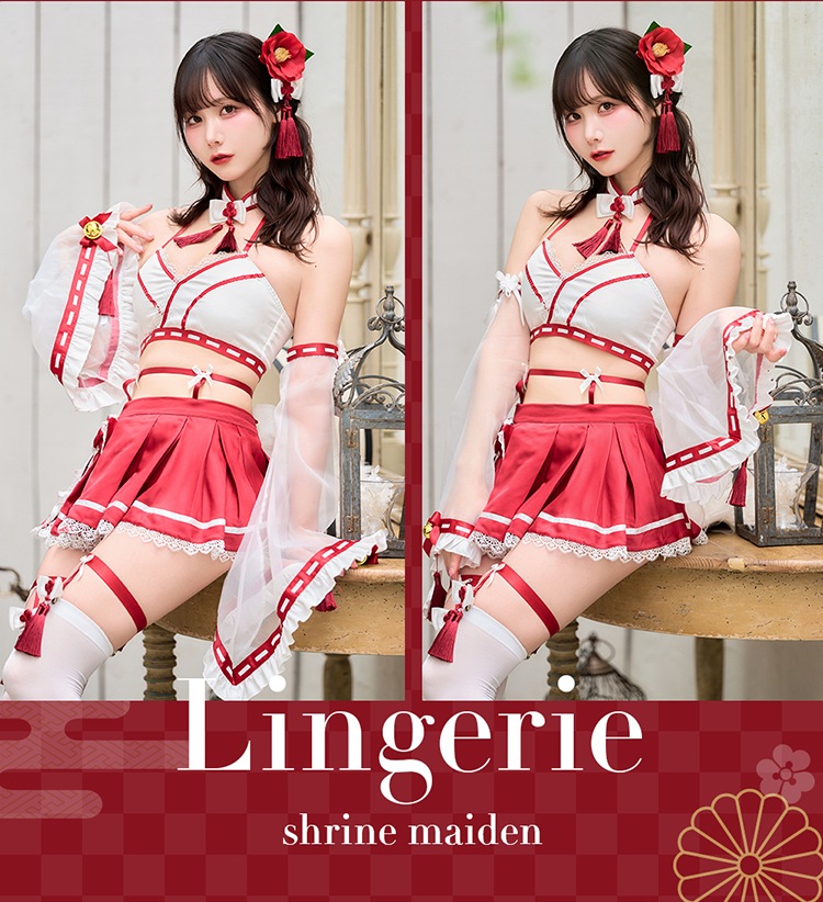 [Malymoon] コスプレ 巫女 みこ マリームーン 8点セット 即日発送】レトロティックレース狐巫女《オリジナルコスプレ8点