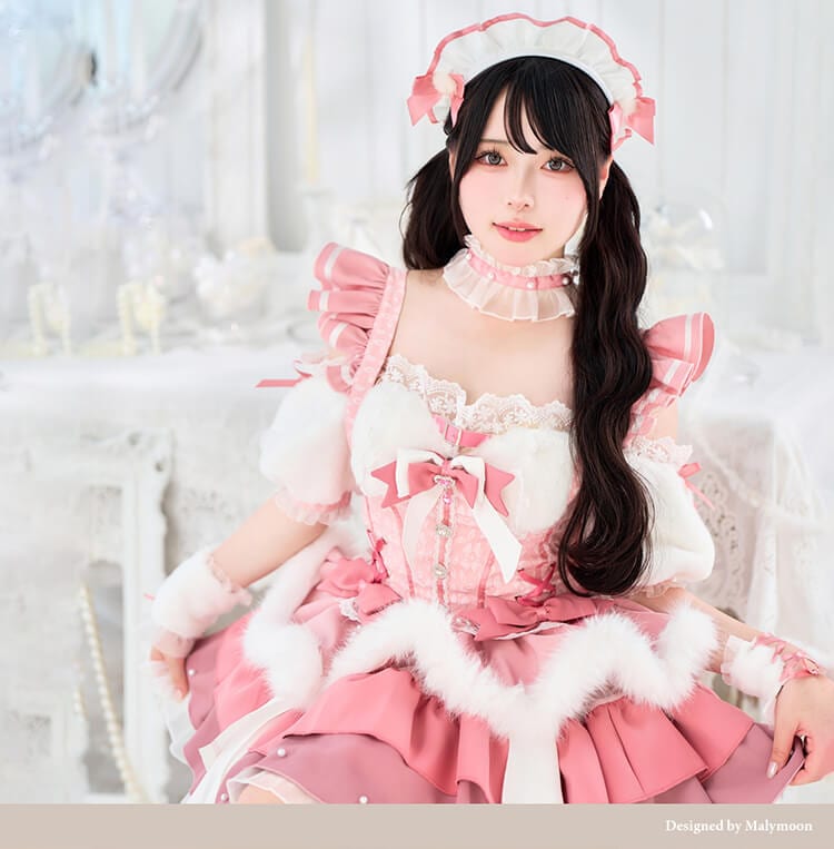 【ピンクは予約】【Mumei着用】-魔法少女-もこもこチャームハートマジカルガール《オリジナルコスプレ7点セット》【Malymoon/マリームーン】【CS25128】