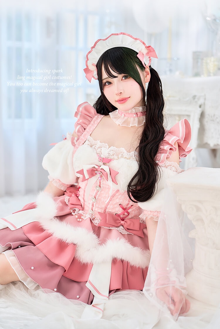 【ピンクは予約】【Mumei着用】-魔法少女-もこもこチャームハートマジカルガール《オリジナルコスプレ7点セット》【Malymoon/マリームーン】【CS25128】