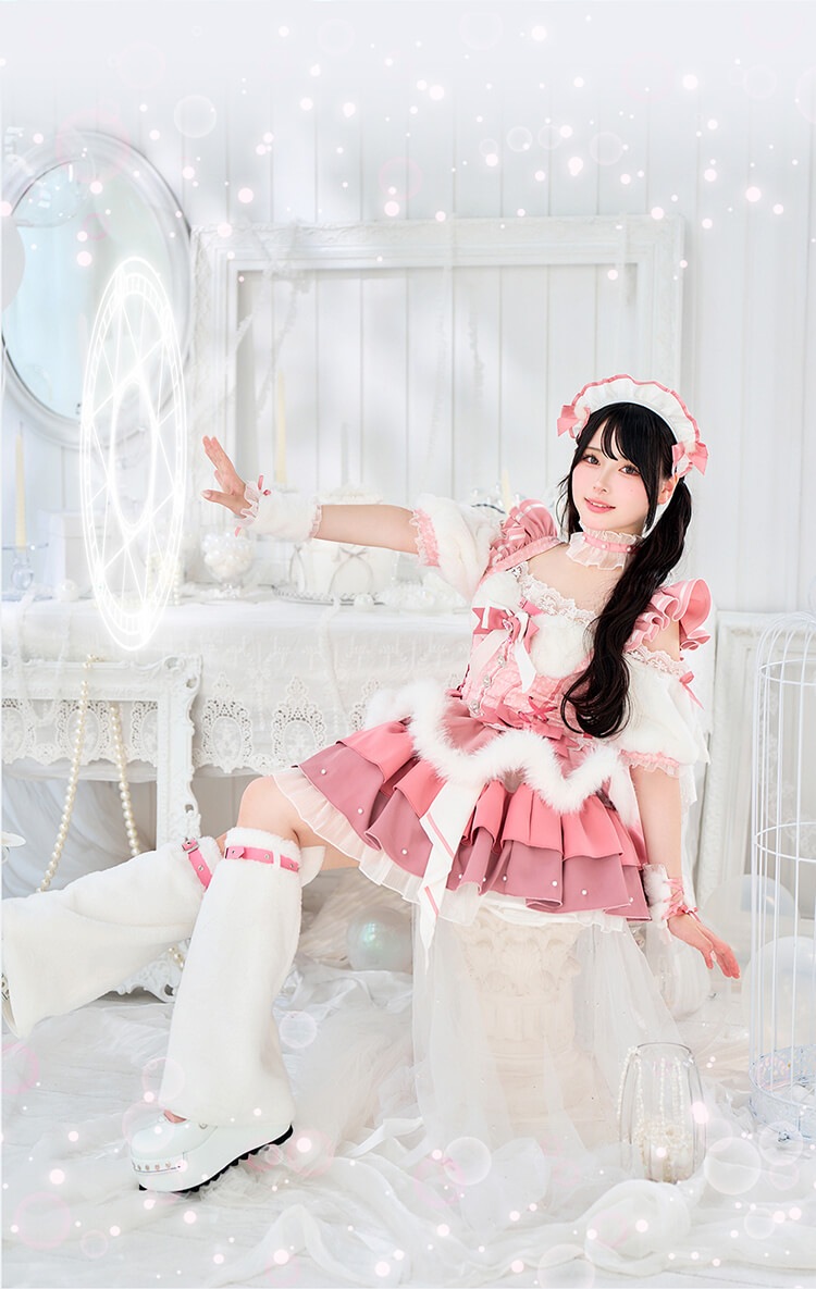 【ピンクは予約】【Mumei着用】-魔法少女-もこもこチャームハートマジカルガール《オリジナルコスプレ7点セット》【Malymoon/マリームーン】【CS25128】