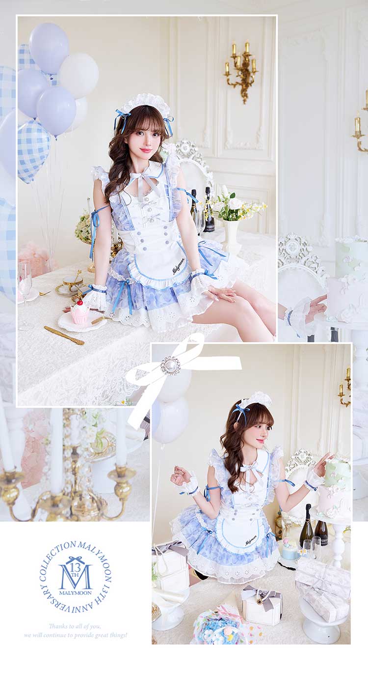 【即日発送】シフォンフリルブロッサムメイド《オリジナルコスプレ7点セット》【Malymoon/マリームーン】【CS25189】