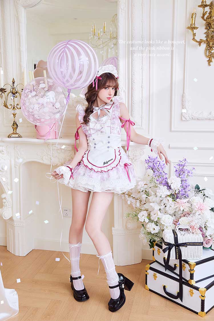 【即日発送】シフォンフリルブロッサムメイド《オリジナルコスプレ7点セット》【Malymoon/マリームーン】【CS25189】