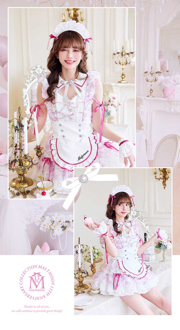 【即日発送】シフォンフリルブロッサムメイド《オリジナルコスプレ7点セット》【Malymoon/マリームーン】【CS25189】