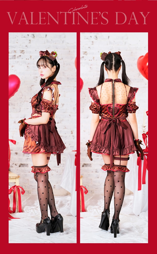 【即日発送】【中村里砂着用】ストライプチョコケーキメイド《ハロウィンコスプレ8点セット》【Malymoon/マリームーン】【9923】