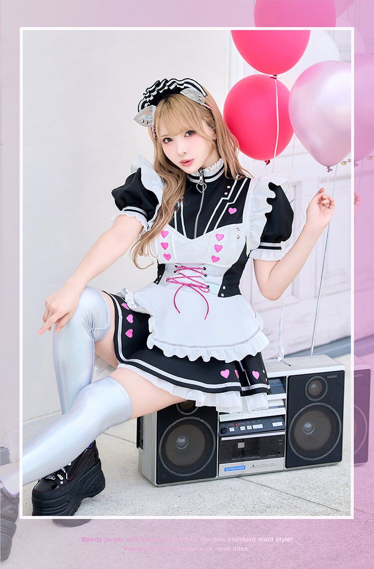 【即日発送】スパークハートサイバーメイド《ハロウィンコスプレ7点セット》【Malymoon/マリームーン】【CS25004】