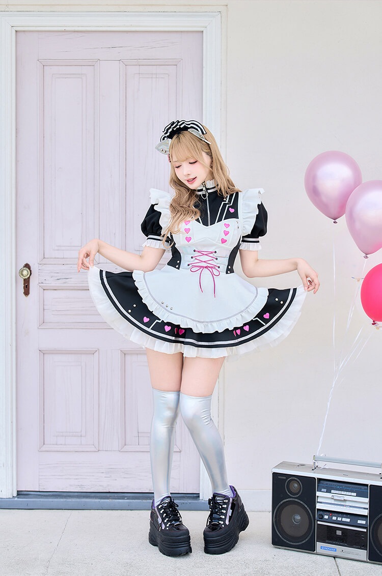 【即日発送】スパークハートサイバーメイド《ハロウィンコスプレ7点セット》【Malymoon/マリームーン】【CS25004】