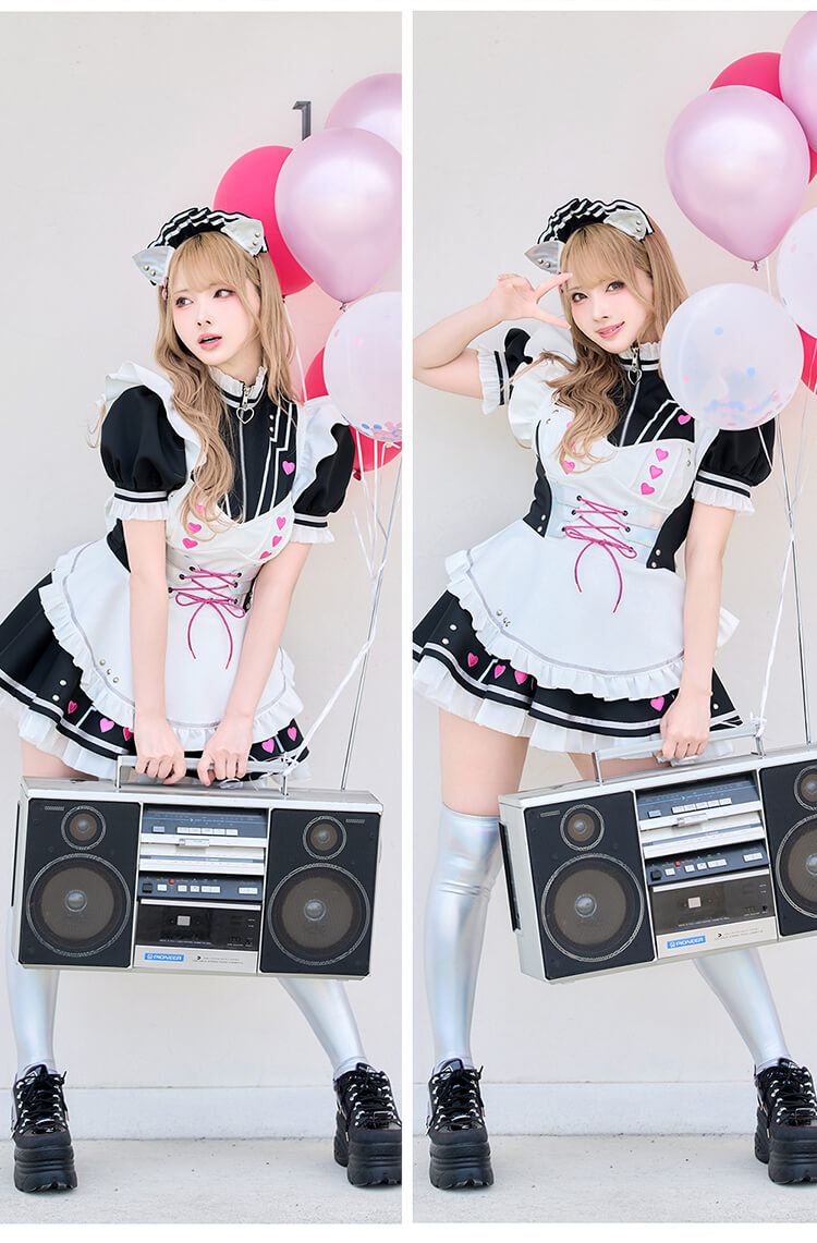 【即日発送】スパークハートサイバーメイド《ハロウィンコスプレ7点セット》【Malymoon/マリームーン】【CS25004】