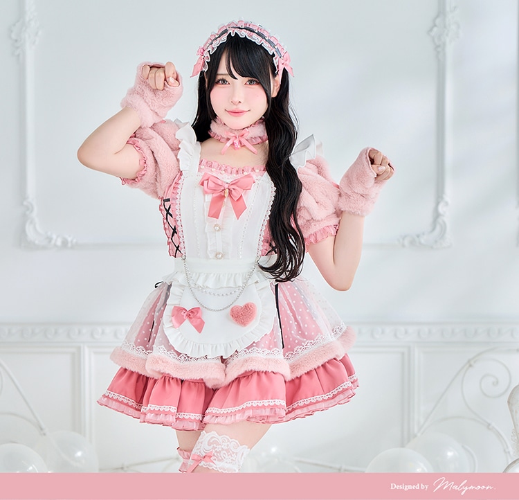 【予約-11月中旬頃より順次発送予定】【Mumei着用】シュガードットシフォンピンクメイド《オリジナルコスプレ10点セット》【Malymoon/マリームーン】【CS25126】