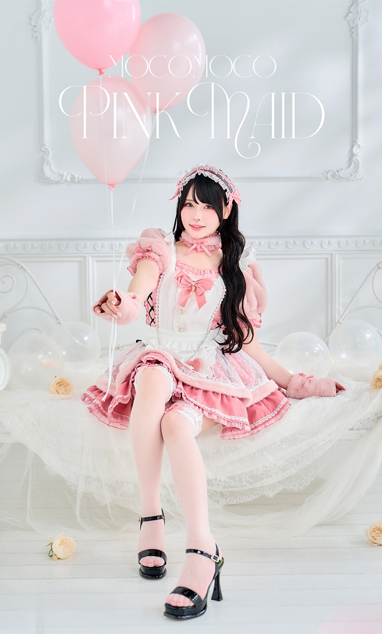 【予約-11月中旬頃より順次発送予定】【Mumei着用】シュガードットシフォンピンクメイド《オリジナルコスプレ10点セット》【Malymoon/マリームーン】【CS25126】