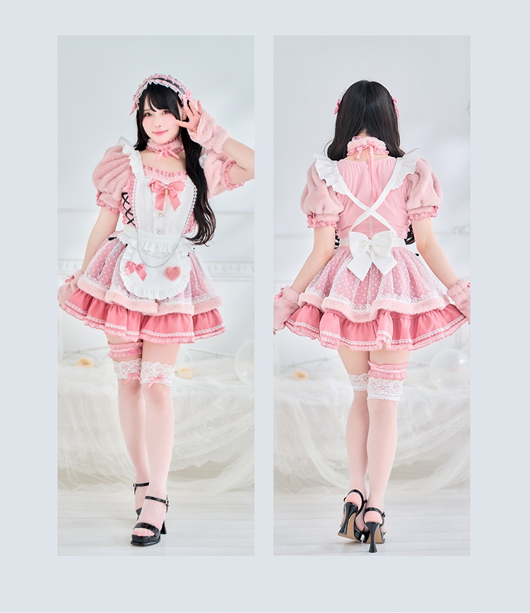【予約-11月中旬頃より順次発送予定】【Mumei着用】シュガードットシフォンピンクメイド《オリジナルコスプレ10点セット》【Malymoon/マリームーン】【CS25126】