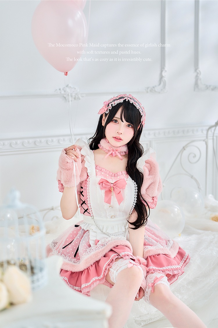 【予約-11月中旬頃より順次発送予定】【Mumei着用】シュガードットシフォンピンクメイド《オリジナルコスプレ10点セット》【Malymoon/マリームーン】【CS25126】