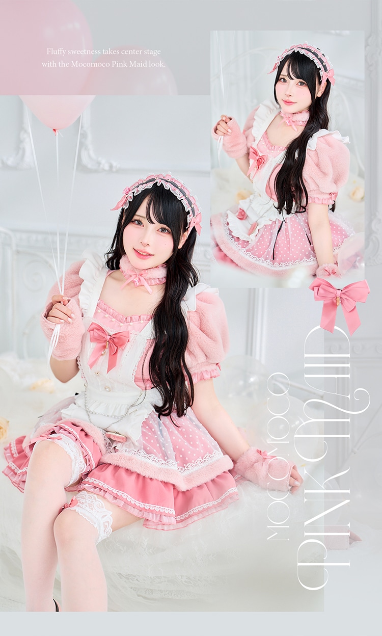 【予約-11月中旬頃より順次発送予定】【Mumei着用】シュガードットシフォンピンクメイド《オリジナルコスプレ10点セット》【Malymoon/マリームーン】【CS25126】