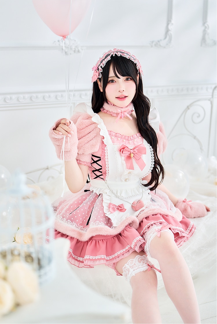 【予約-11月中旬頃より順次発送予定】【Mumei着用】シュガードットシフォンピンクメイド《オリジナルコスプレ10点セット》【Malymoon/マリームーン】【CS25126】