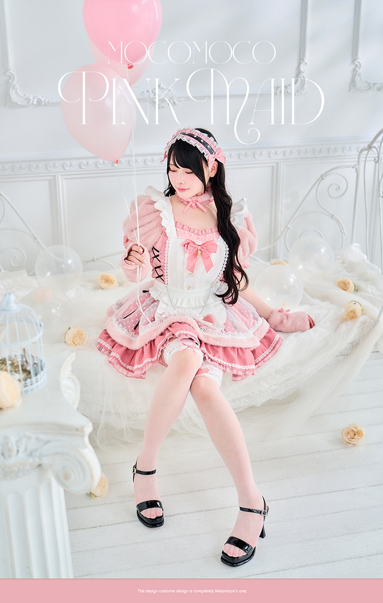 【予約-11月中旬頃より順次発送予定】【Mumei着用】シュガードットシフォンピンクメイド《オリジナルコスプレ10点セット》【Malymoon/マリームーン】【CS25126】
