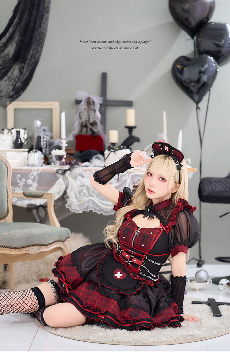 【予約-9月中旬頃より順次発送予定】ハートチェーンロックナース 《ハロウィンコスプレ11点セット》【Malymoon/マリームーン】【CS26086】
