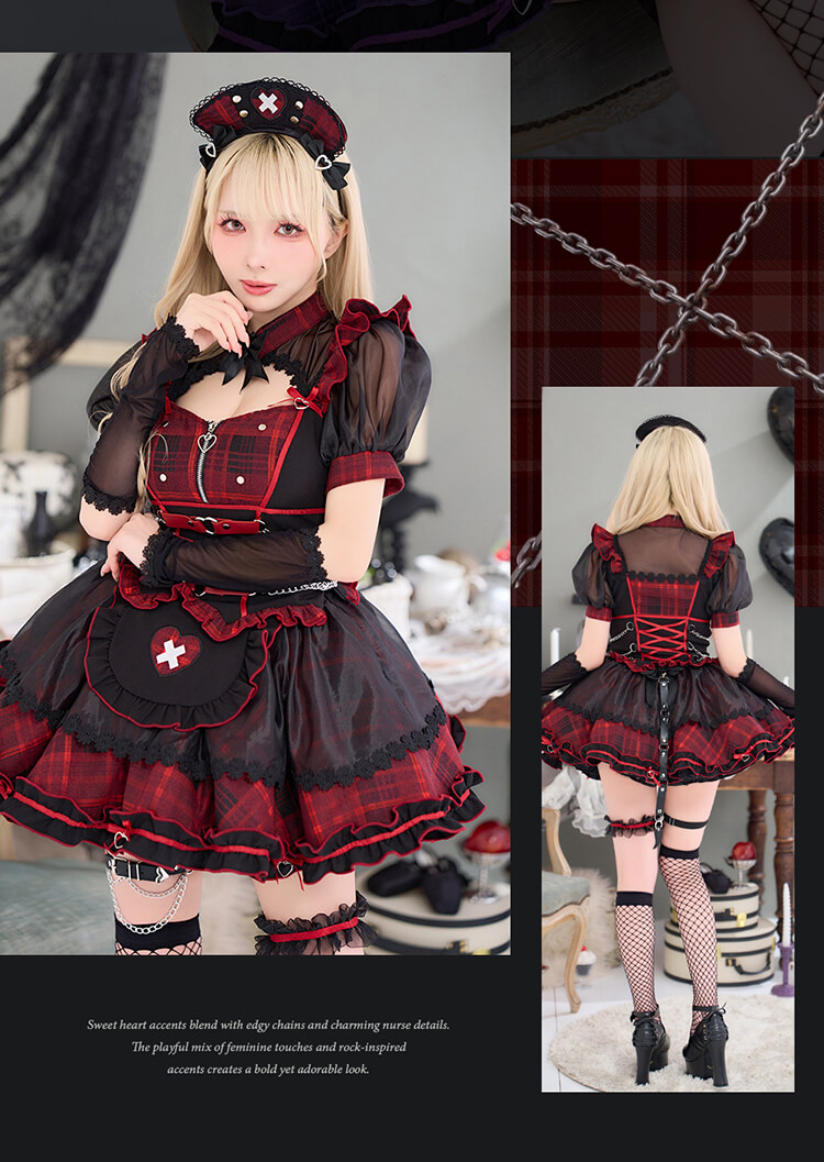 【予約-9月中旬頃より順次発送予定】ハートチェーンロックナース 《ハロウィンコスプレ11点セット》【Malymoon/マリームーン】【CS26086】