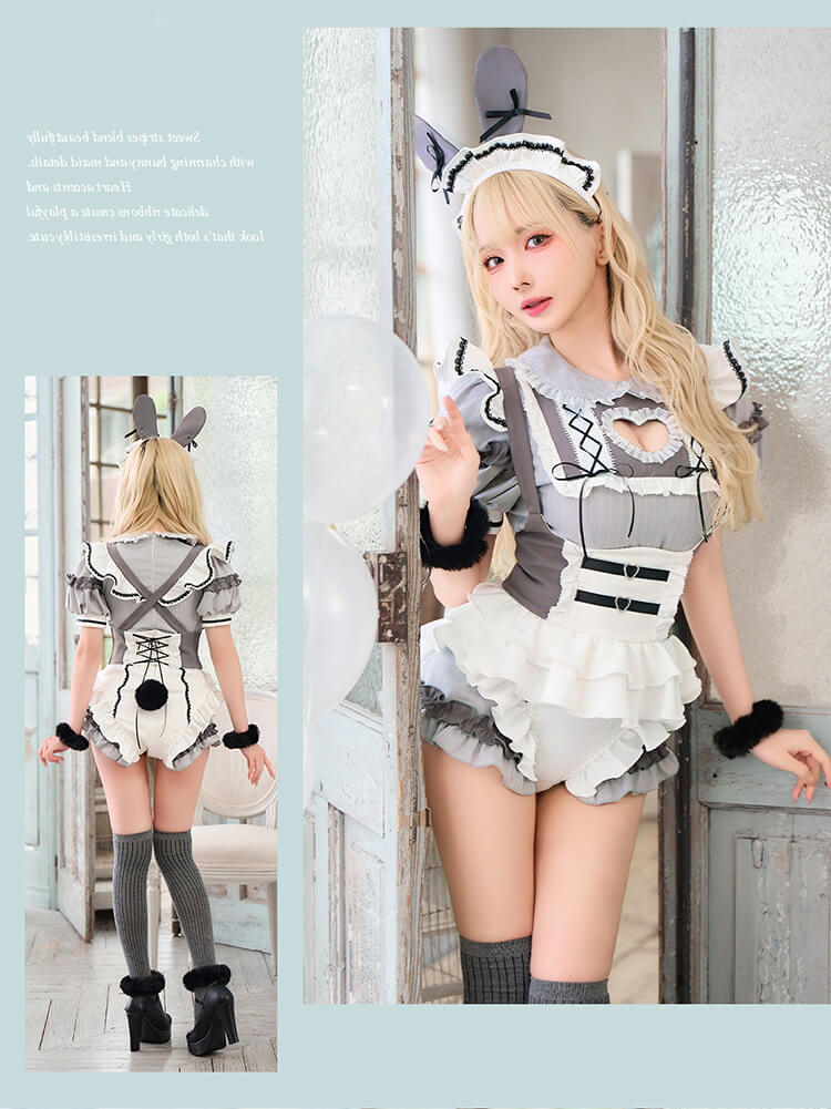 即日発送】ラブストライプバニーメイド 《ハロウィンコスプレ7点セット