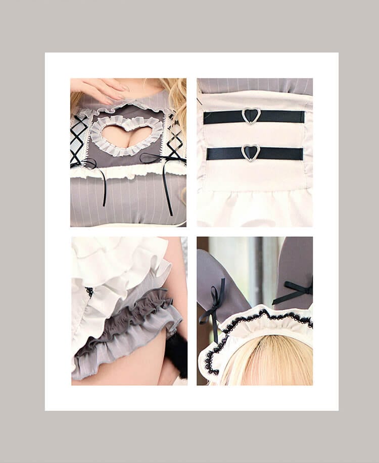 即日発送】ラブストライプバニーメイド 《ハロウィンコスプレ7点セット