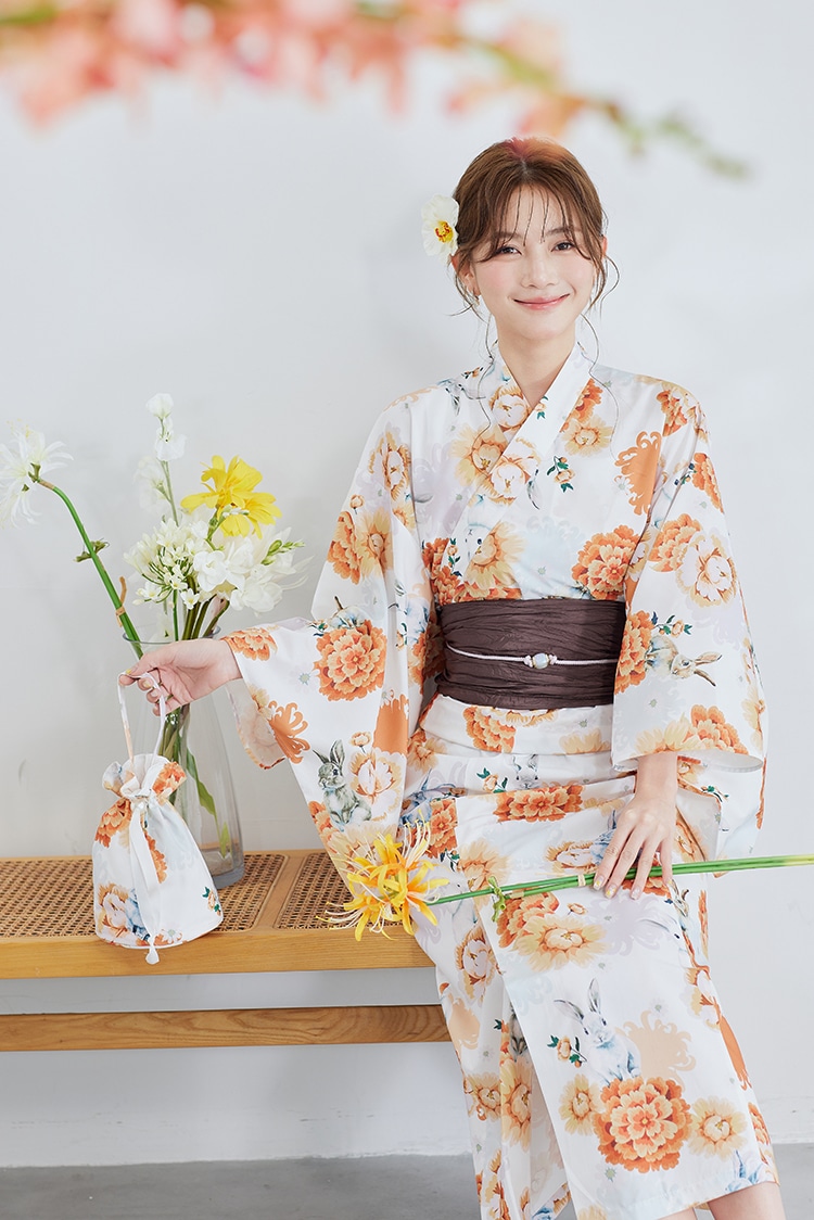 即日発送】メルヘンバニー橙花2way浴衣《浴衣4点セット