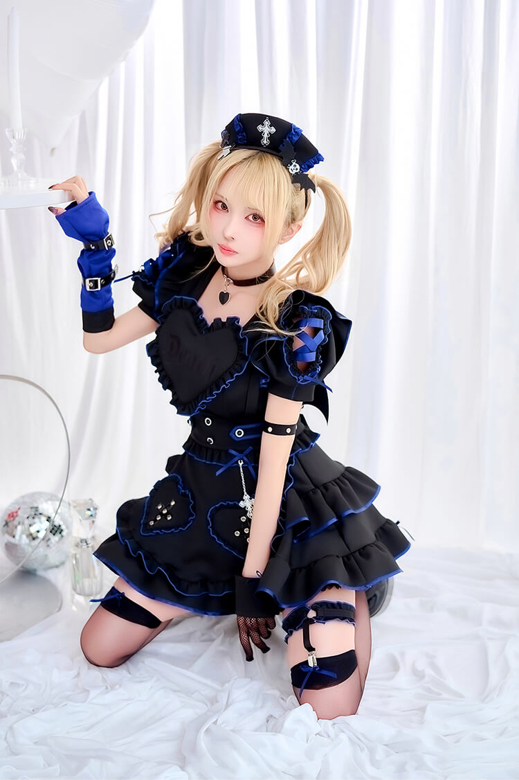 【ブラック×ミントは予約】ハートヴァンパイアナース《オリジナルコスプレ15点セット》【Malymoon/マリームーン】【CS25207】