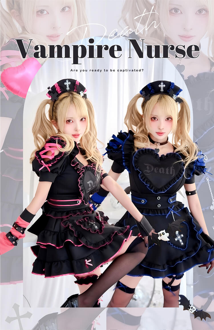 【ブラック×ミントは予約】ハートヴァンパイアナース《オリジナルコスプレ15点セット》【Malymoon/マリームーン】【CS25207】