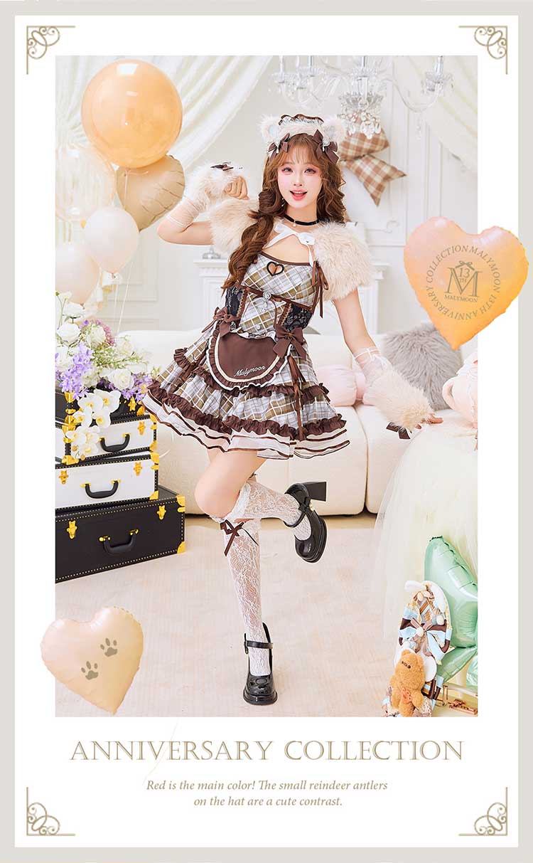 【予約-2月中旬頃より順次発送予定】ハニーベアチェックメイド《オリジナルコスプレ10点セット》【Malymoon/マリームーン】【CS25206】