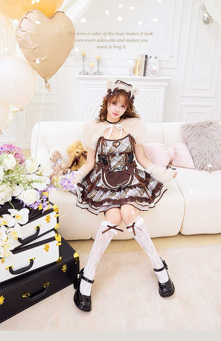 【予約-2月中旬頃より順次発送予定】ハニーベアチェックメイド《オリジナルコスプレ10点セット》【Malymoon/マリームーン】【CS25206】