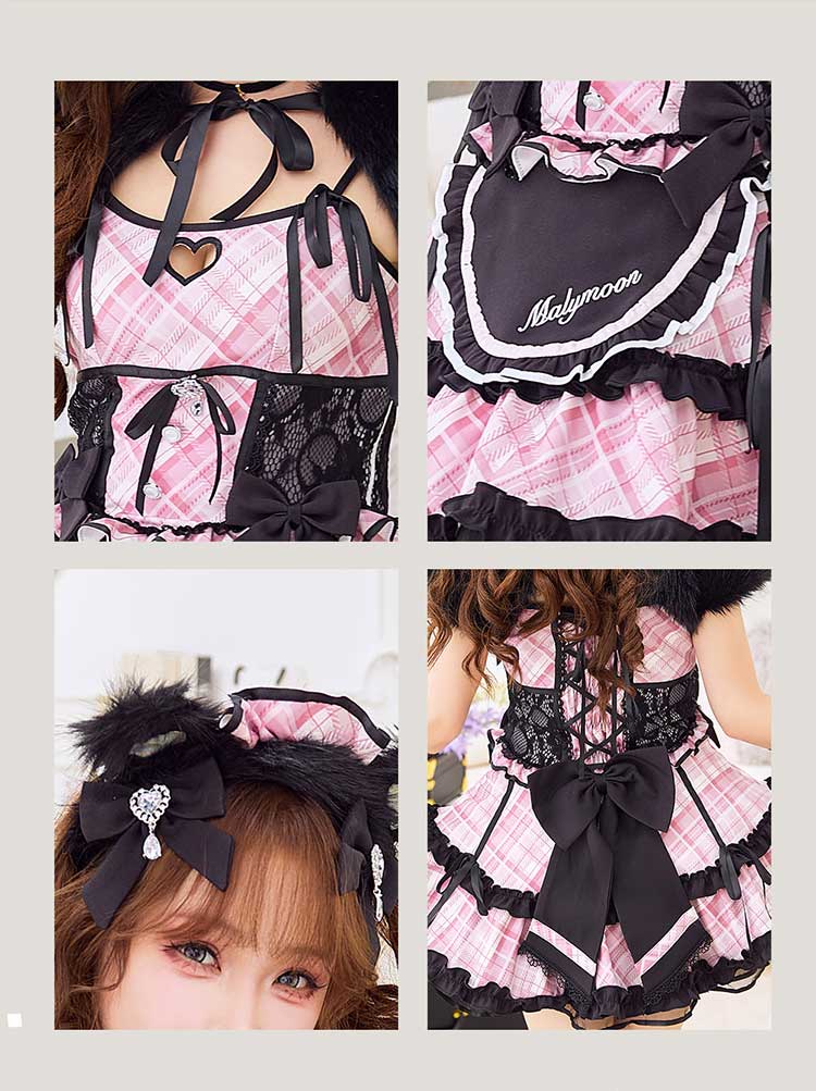 【予約-2月中旬頃より順次発送予定】ハニーベアチェックメイド《オリジナルコスプレ10点セット》【Malymoon/マリームーン】【CS25206】