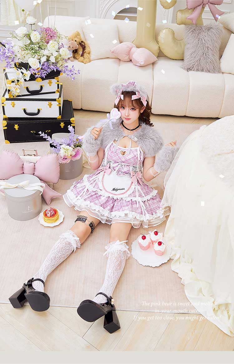 【予約-2月中旬頃より順次発送予定】ハニーベアチェックメイド《オリジナルコスプレ10点セット》【Malymoon/マリームーン】【CS25206】