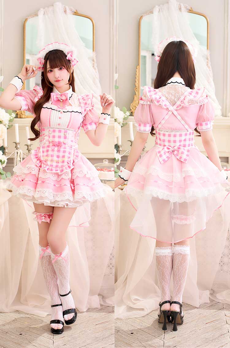 【予約-5月中旬頃より順次発送予定】【きゅるりんってしてみて着用】ラブポップギンガムキティメイド《オリジナルコスプレ11点セット》【Malymoon/マリームーン】【CS25224】