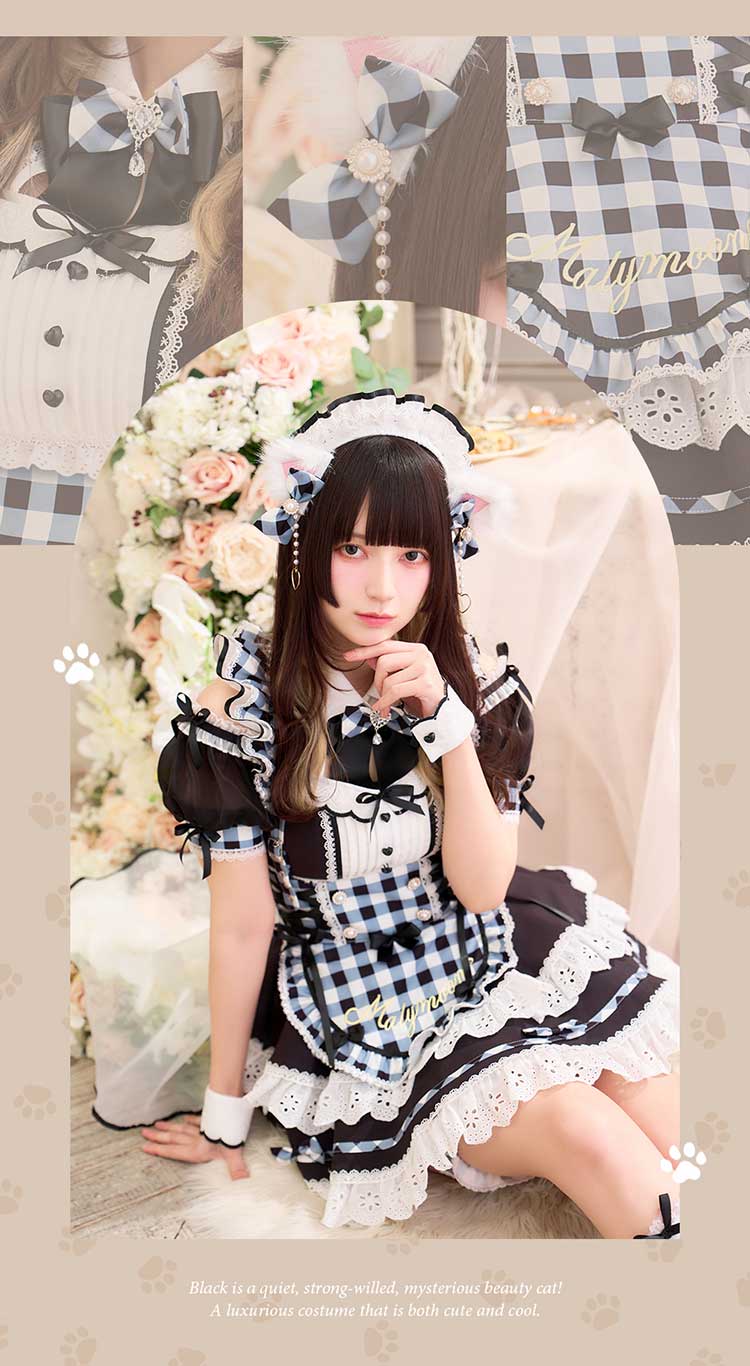 【予約-5月中旬頃より順次発送予定】【きゅるりんってしてみて着用】ラブポップギンガムキティメイド《オリジナルコスプレ11点セット》【Malymoon/マリームーン】【CS25224】