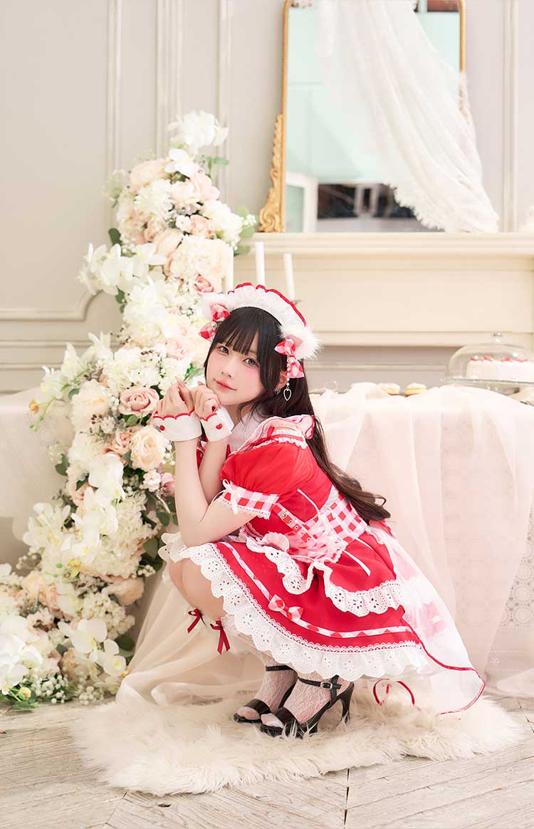 【予約-5月中旬頃より順次発送予定】【きゅるりんってしてみて着用】ラブポップギンガムキティメイド《オリジナルコスプレ11点セット》【Malymoon/マリームーン】【CS25224】